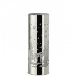 Cilíndrico decorativo led cristal invierno plata Alt. 22 cm