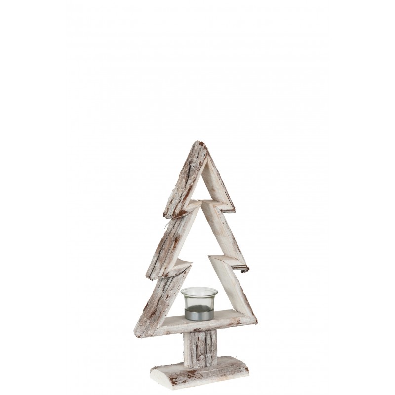 Portavelas árbol de navidad madera marrón/blanco Alt. 40 cm