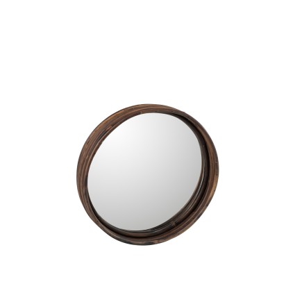 Miroir rond avec bord haut en rotin marron foncé D30cm