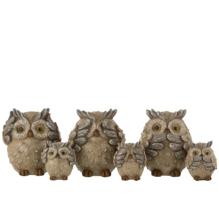 Hibou de la sagesse en résine gris 14x12x34 cm (Lot de 3)