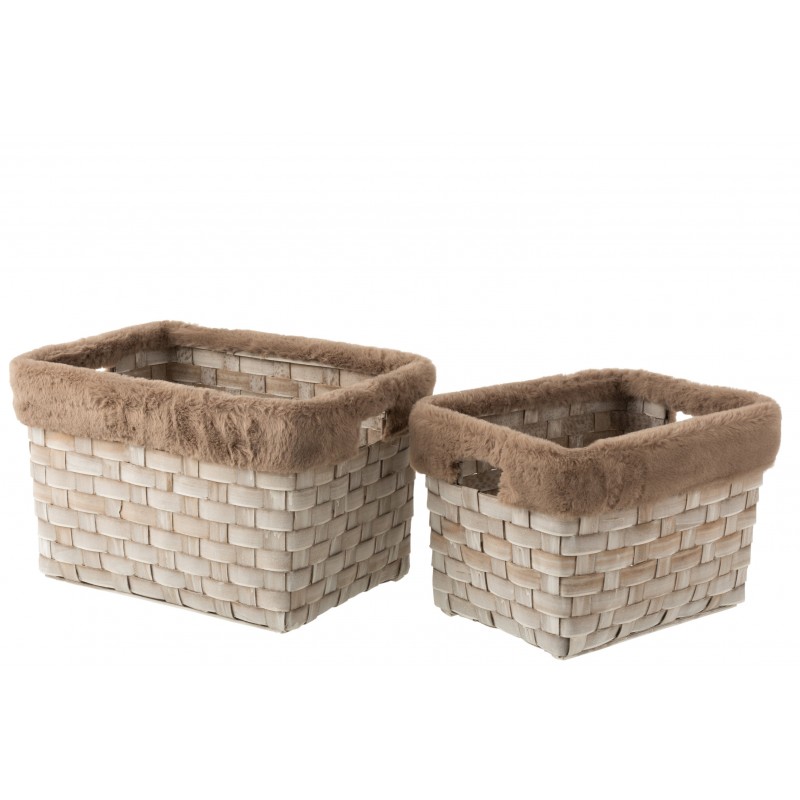 Juego de 2 cestas rectangulares de madera marrón de 42x28x27 cm