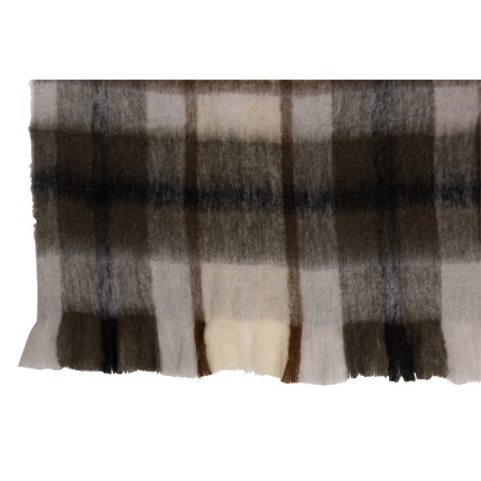 Plaid quadrille en acrylique et laine marron et blanc 190x136cm