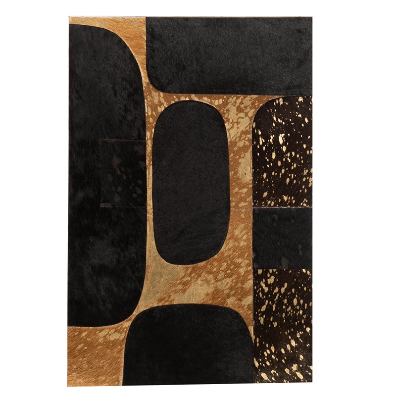 Marco rectangular oval cuero negro/oro Alt. 60 cm