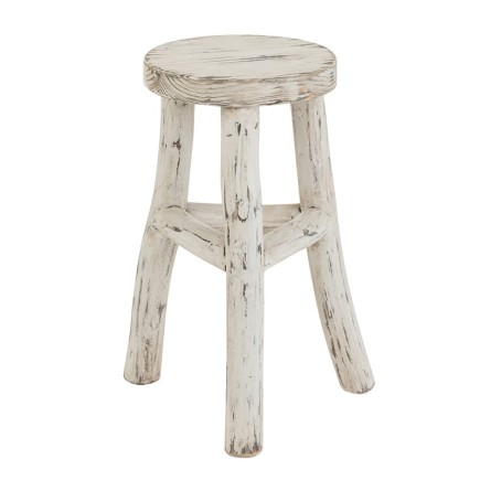 tabouret rond en bois blanc 26x26x50 cm