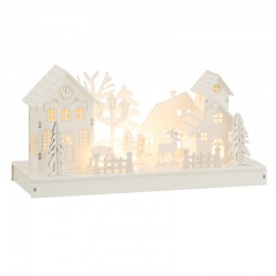 Pequeño pueblo navideño luminoso de madera blanca de 27x9x14 cm