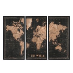 Mappemonde en triptyque en bois marron - noir 181.5x3.5x120.2 cm