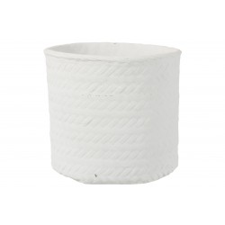 cache-pot imitation tissage en ciment blanc 25x25x23 cm