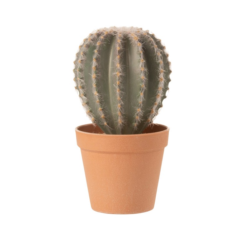 Cactus forma esfera + maceta material sintético verde/terracota Alt. 24 cm