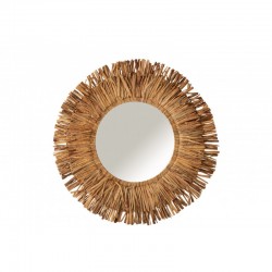 Miroir rond en bois naturel 104x104x8 cm