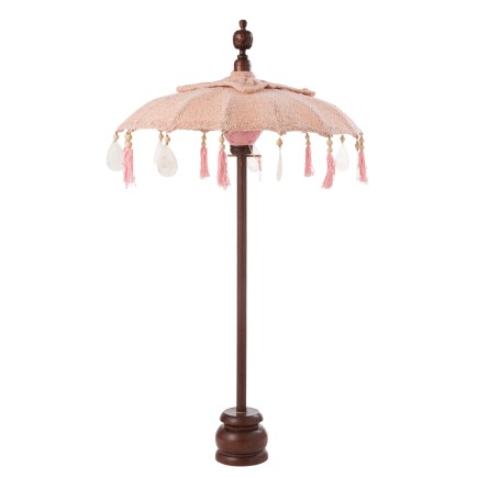 Parasol avec pied et floches en bois saumon 57x57x51 cm