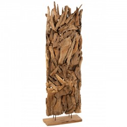 Biombo abstracto de madera natural de 60x33x190 cm