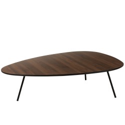 Table de salon arrondie de forme triangulaire en bois de tea tree marron