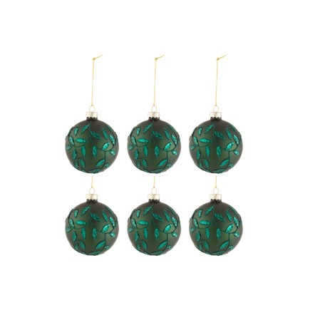 Boite de 6 boules de Noël en verre vert 8x8x8 cm