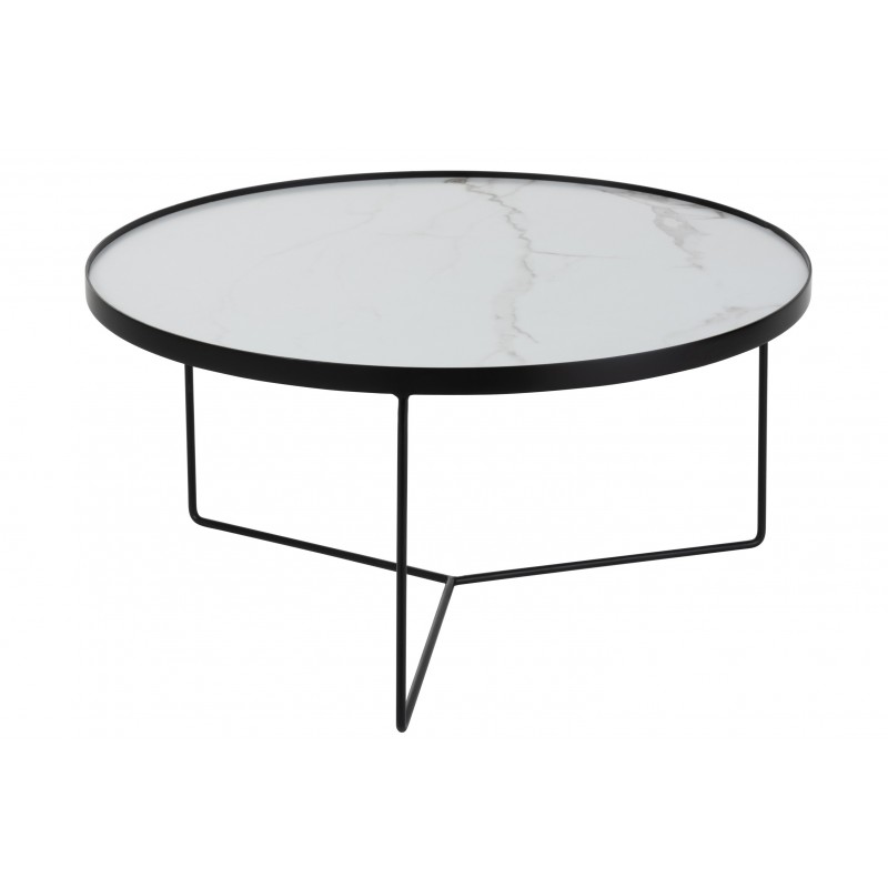 Table basse ronde marbre en métal blanc 80x80x40 cm