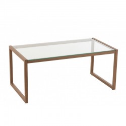 Table de salon en métal marron foncé et tablette en verre en métal marron 90x50x40 cm