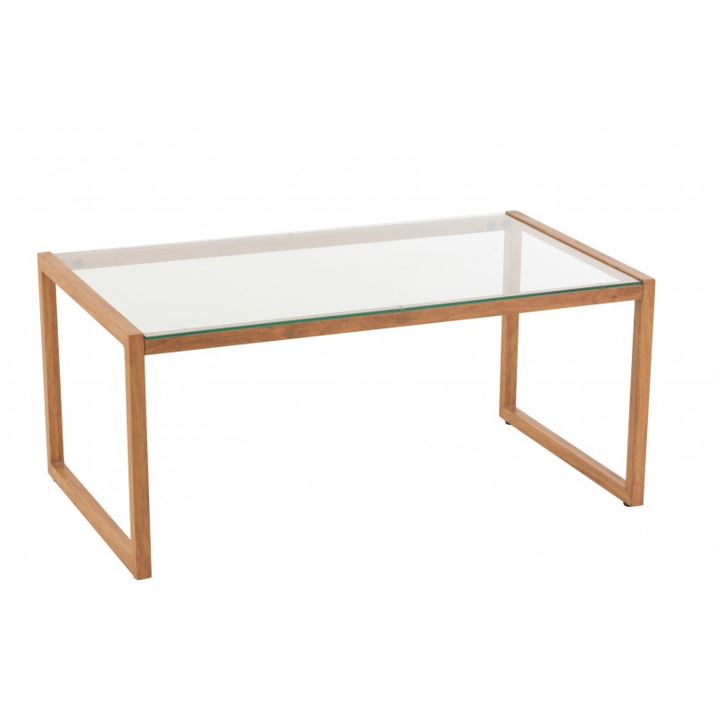 Table de salon en métal marron et tablette en verre en métal naturel 90x50x40 cm
