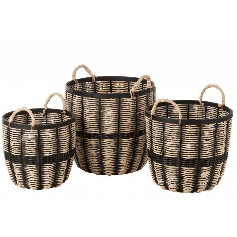 Lote de 3 cestas de almacenamiento de madera negra de 41x41x40 cm