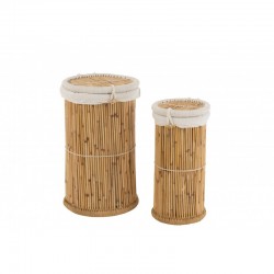 Lote de 2 cestas de almacenamiento cilíndricas altas de madera natural de 42x42x73 cm