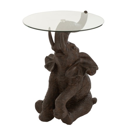 Mesa de pie de elefante de resina marrón 50.5x48x63 cm