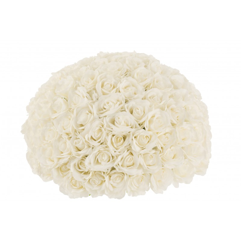 Boule de fleurs 1/2 rose en plastique blanc 56x56x41 cm