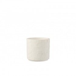 cachepot redondo de cerámica blanco 12.5x12.5x11.5 cm