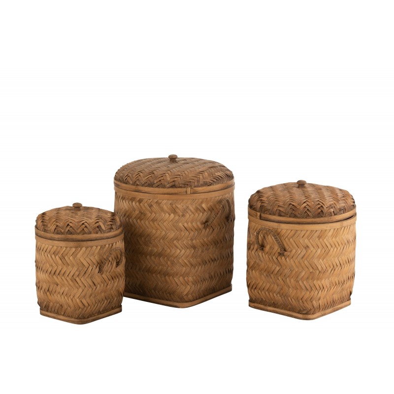Conjunto de 3 cestas con tapa de madera natural de 41x40x48 cm