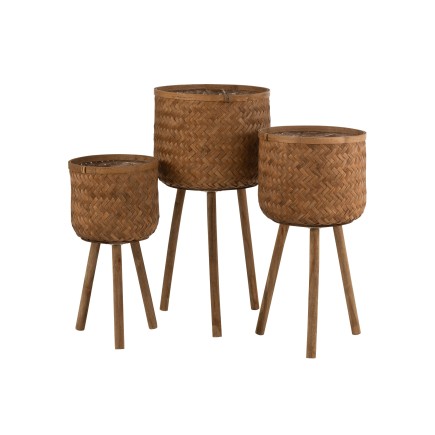 Set de 3 cachepots sur pied en bois naturel 37x37x75 cm