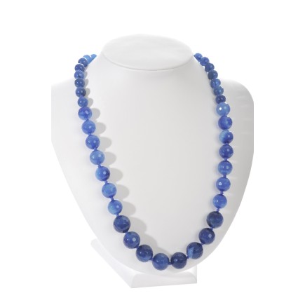 COLLIER AGATE FACET ROND BLUE F