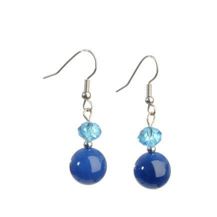 BOUCLE D'OREILLE CRISTAL+PERLE BLUE F