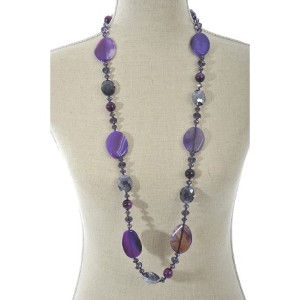 COLLIER CRISTAL+PERLES VIOLET