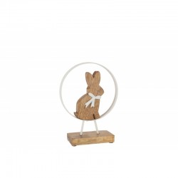 Conejo con lazo en redondo de metal y madera de mango marrón 18x4x23cm