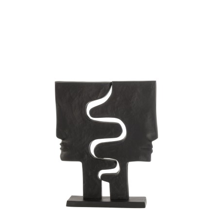 Figurina de caras entrelazadas en aluminio negro de 34x8x40cm