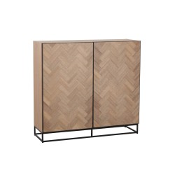 Armoire basse 2 portes à motif zigzag en bois naturel 120x38x112cm