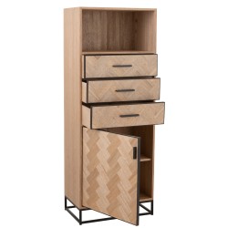 Armoire haute 3 tiroirs et 1 porte en bois naturel et métal noir 62x38x158cm