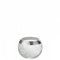 Fotóforo de vidrio plateado con forma de bola agrietada de 10x10x8.5 cm