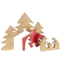 Crèche puzzle en bois de manguier rouge 55x4x40cm