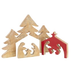 Crèche puzzle en bois de manguier rouge 55x4x40cm