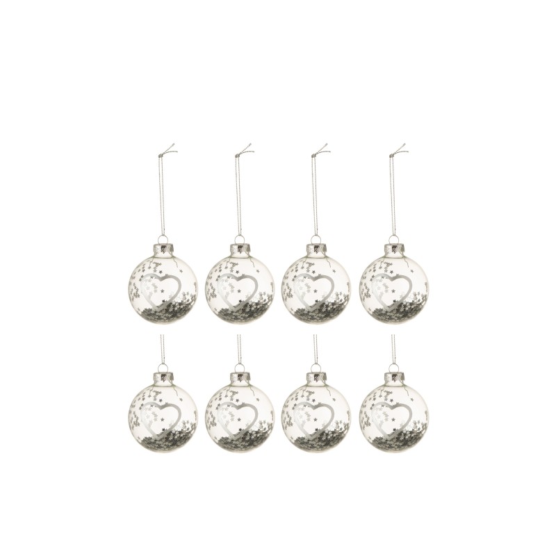 Boite de 8 boules de Noël en verre argent 6x6x6 cm