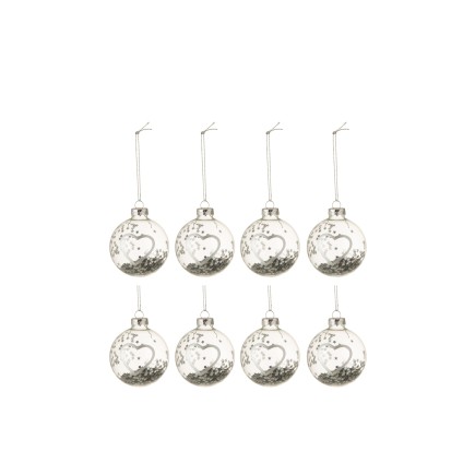 Boite de 8 boules de Noël en verre argent 6x6x6 cm