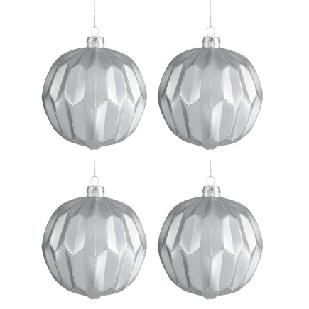 Boite de 4 boules de Noël en verre argent 9.6x9.6x11.4 cm