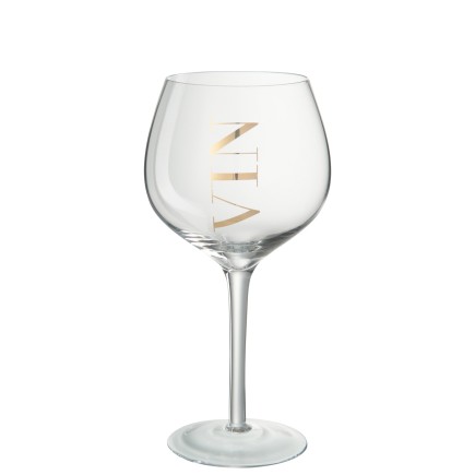 Verre à vin avec inscription doré en verre transparent H22cm