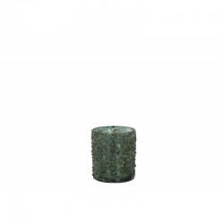 Photophore à pierres fines en verre gris vert 7x8cm