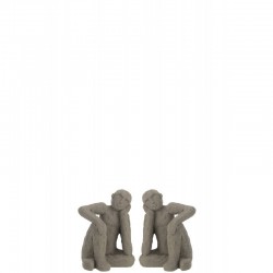 Conjunto de 2 sujetalibros de personajes sentados en cemento gris 13x12x17cm