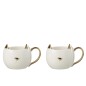 Lot de 2 mugs chat en porcelaine blanc et or 14x10x9cm