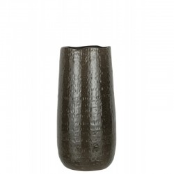 Jarrón con motivos en cerámica gris oscuro 18x18x40cm
