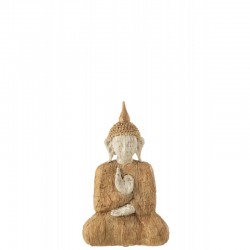 Buda sentado en resina natural y beige 16x10x26cm