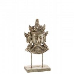 Cabeza de Buda en pedestal de poli plata 15x9x33cm