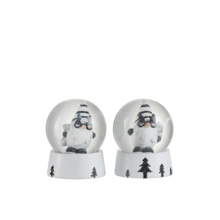 Set de 2 boules de Noël avec père Noël en résine blanc 6.5x6.5x8.5 cm