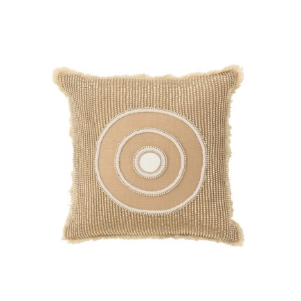 Coussin carré avec cercle en coton blanc et beige 49x49cm