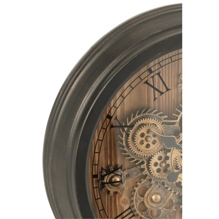 HORLOGE RONDE CHIFFRES ROMAINS ENGRENAGE METAL NOIR SMALL